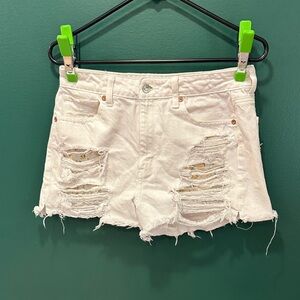 American Eagle Outfitters White Distressed Jean Shorts